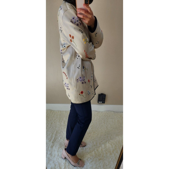 NWD Tory Burch Embroidery Quilted Open Front Satin jacket Sz 6 Pale Stone 1G474 - Picture 5 of 14